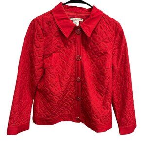 Requirements Womens Quilted Red Jacket Snap Button Front Long Sleeve Sz Medium